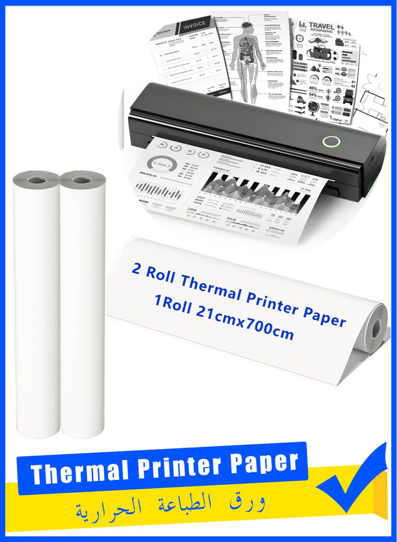 2 Rolls Thermal Printer Paper, Thermal Paper 210x 30mm, Us Letter Paper Size Thermal Paper Rolls for M08f M832 Portable Printer, A4 Printing Paper Roll, White - Image 1